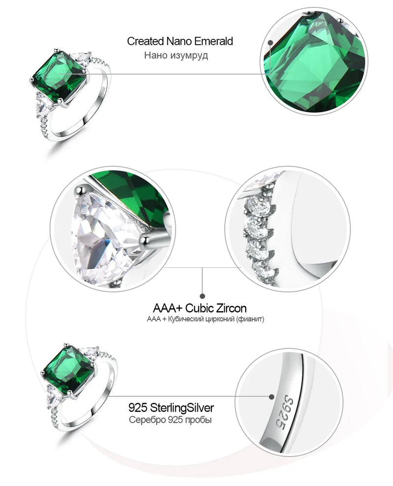 925 Sterling Silver Emerald Gemstone Ring for Women