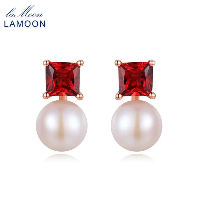 925 Sterling Silver Freshwater Pearl Garnet Earrings for Women