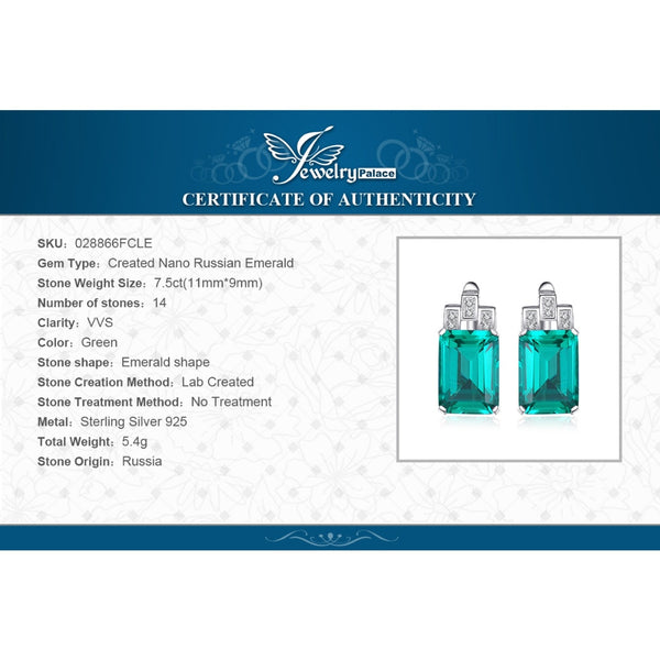 925 Sterling Silver Simulated Green Emerald Clip Earrings for Women