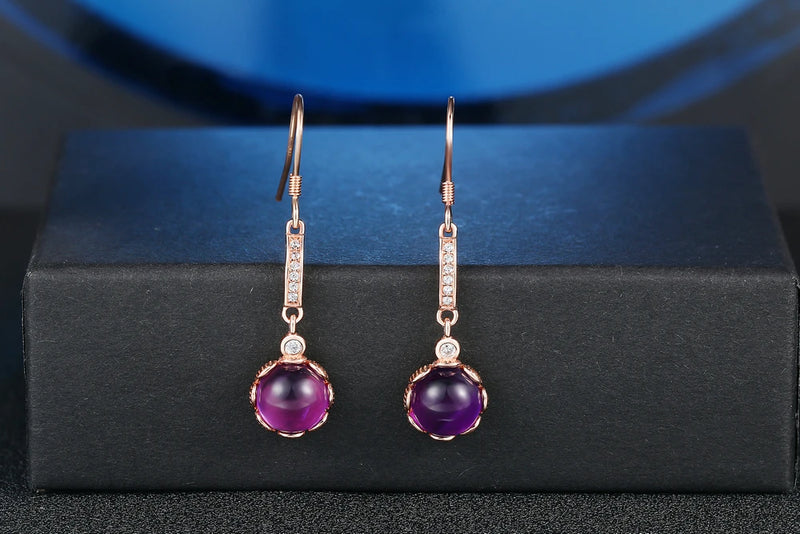 925 Sterling Silver Rose Gold Plated Amethyst Drop Earrings for Women