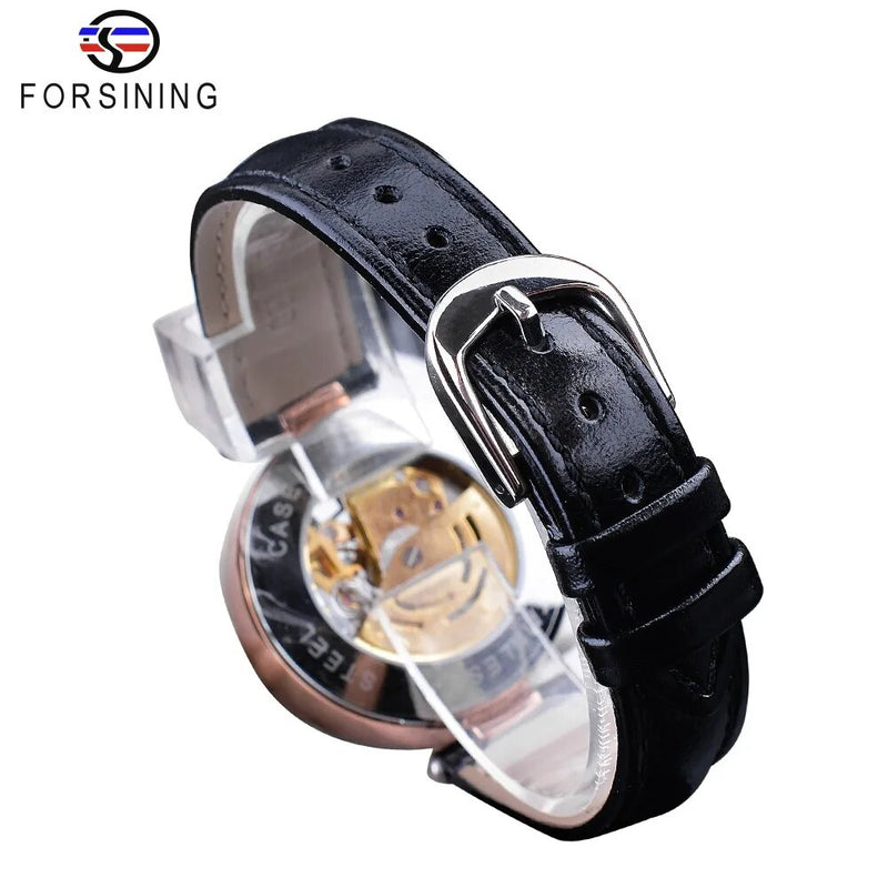 Stainless Steel Diamond Accented Luminous Hands Automatic Watch for Women