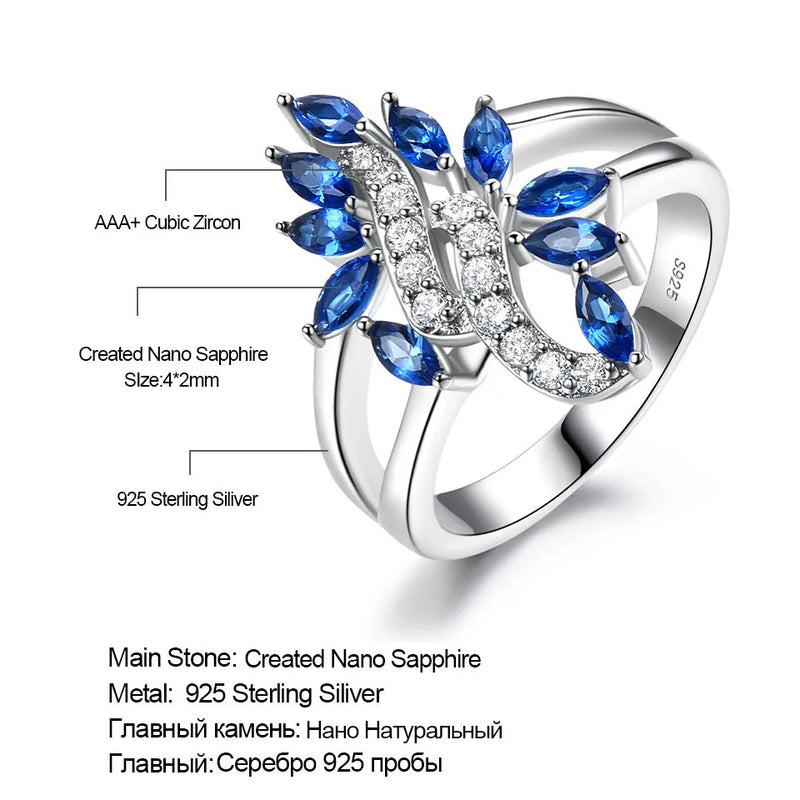 Sterling Silver Blue Sapphire and White Zircon Double Color Ring for Women