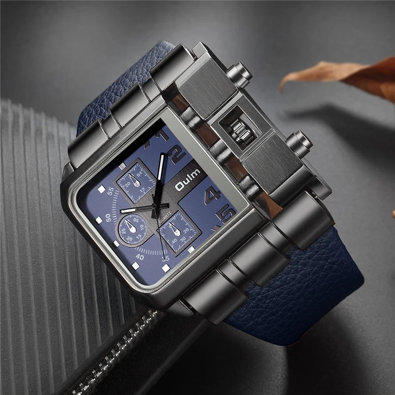 Large Square Men's Luxury Leather Watch