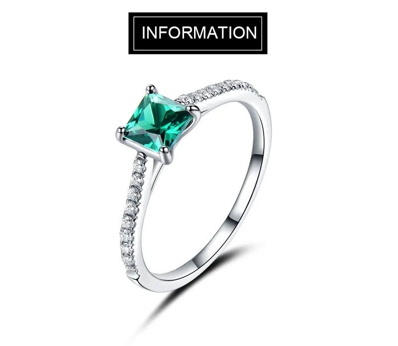 925 Sterling Silver Green Emerald Ring for Women