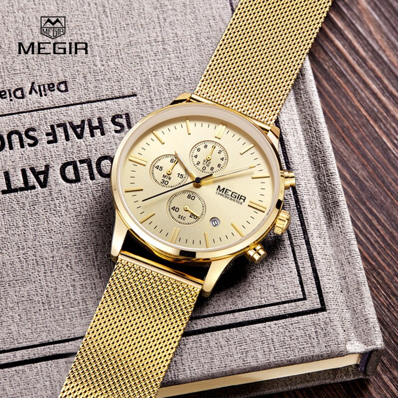 Stainless Steel Quartz Watch with Mesh Band for Men