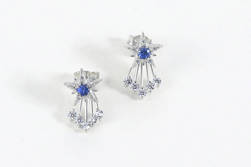 Sterling Silver White Gold Plated Blue Corundum Shooting Star Earrings for Women