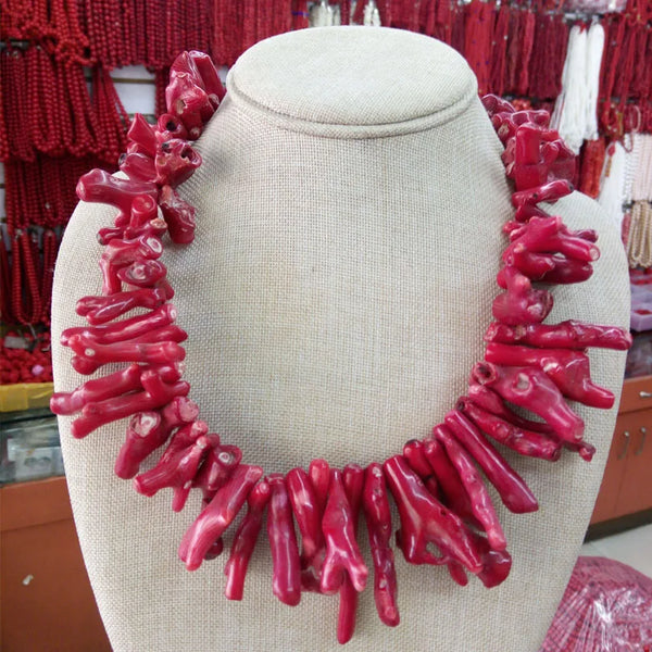 Sterling Silver Natural Red Coral Necklace 18 Inch