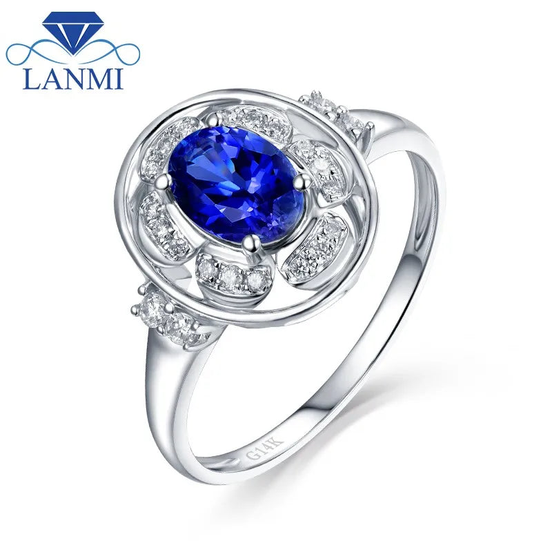 14k White Gold Tanzanite and Diamond Ring for Women