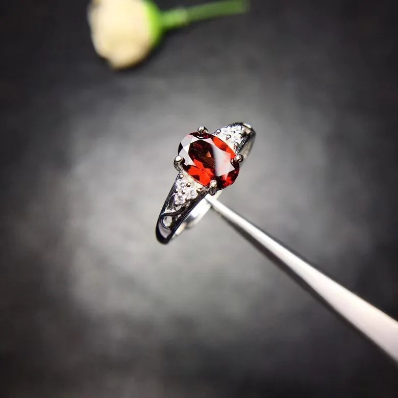 Garnet Ring, 925 Silver, Natural, Beautiful Colors