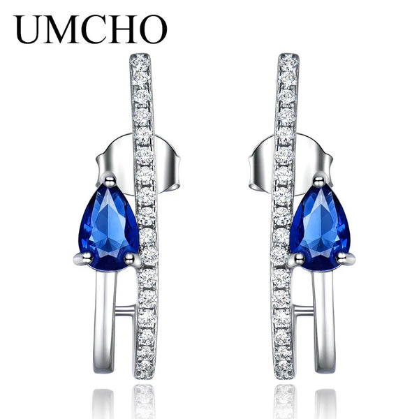 Sterling Silver Blue Sapphire Drop Earrings for Women