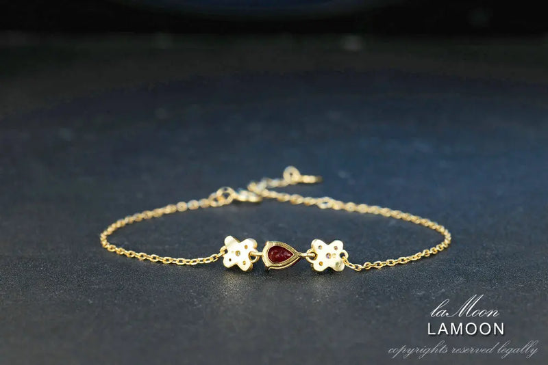 925 Sterling Silver Gold Vermeil Natural Ruby Bracelet for Women