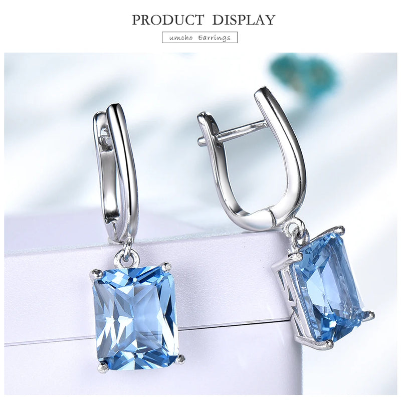 925 Sterling Silver Blue Topaz Drop Earrings for Women