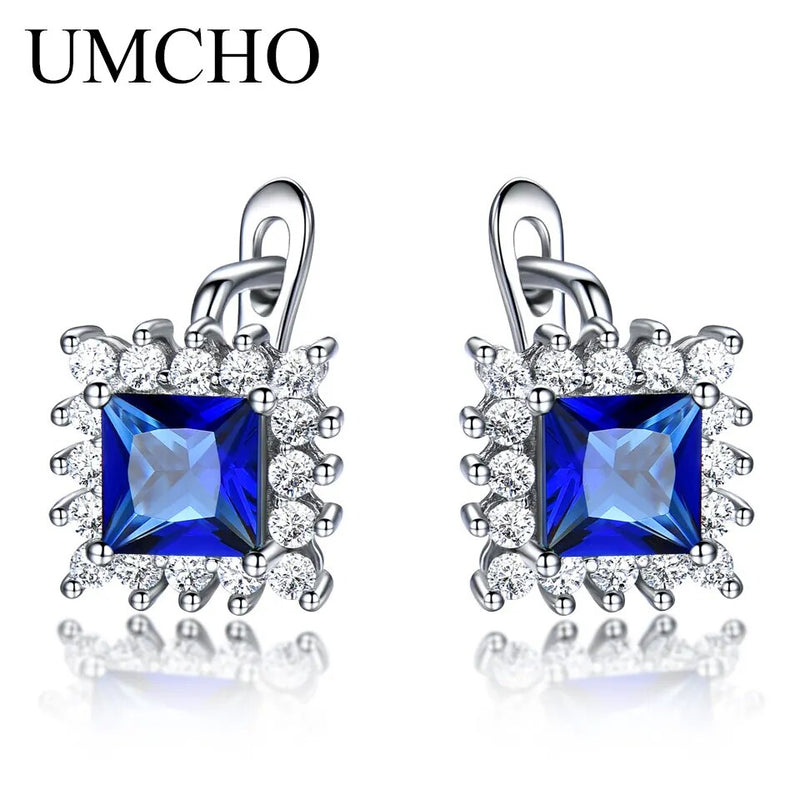 925 Sterling Silver Simulated Blue Sapphire Clip Earrings for Women