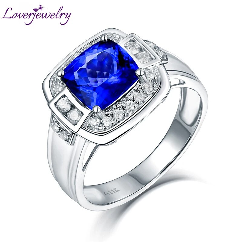 LOVERJEWELRY Real 14Kt Gold Jewelry White Natural Men's Tanzanite Ring ...