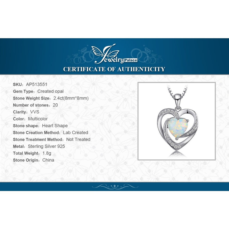 Sterling Silver Created Opal Heart Pendant Necklace for Women