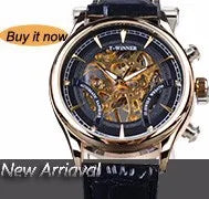 Golden Rectangle Dial Hollow Skeleton Mechanical Watch for Men