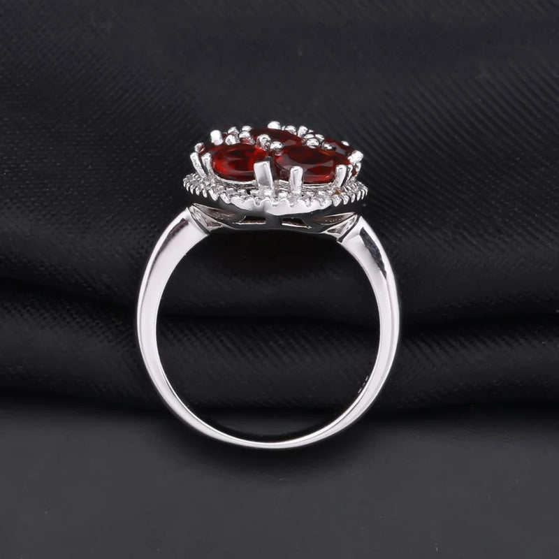 Sterling Silver 925 Red Garnet Cocktail Ring for Women