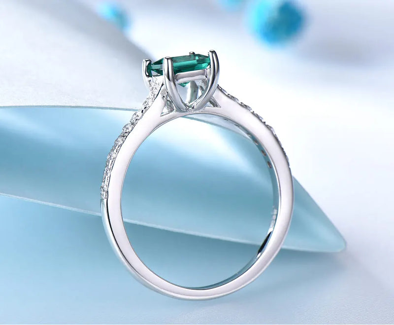 925 Sterling Silver Green Emerald Ring for Women