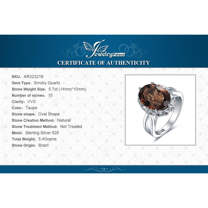 Sterling Silver 5.7ct Oval Smoky Quartz Cocktail Ring for Women