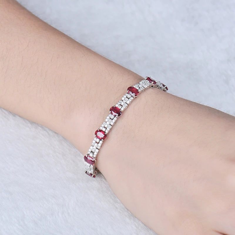 White Gold with Natural Ruby and Diamond Bracelet for Women