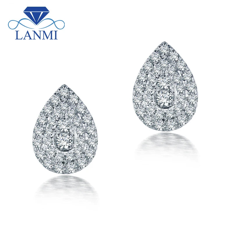 14K White Gold Pear Shape Natural Diamond Earrings for Women