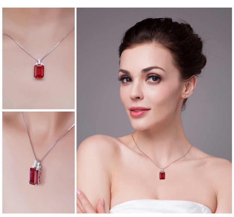 9ct Gold Created Red Ruby Pendant for Women