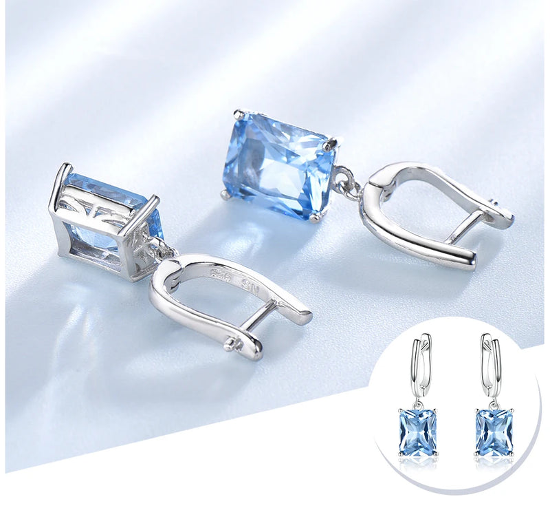 925 Sterling Silver Blue Topaz Drop Earrings for Women