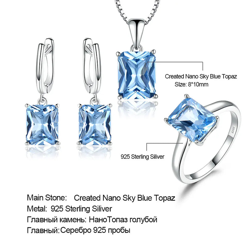 925 Sterling Silver Sky Blue Topaz Jewelry Set for Women