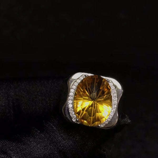 925 Sterling Silver Citrine Men's Ring with Precision Manufacturing, Natural Gem from Brazil