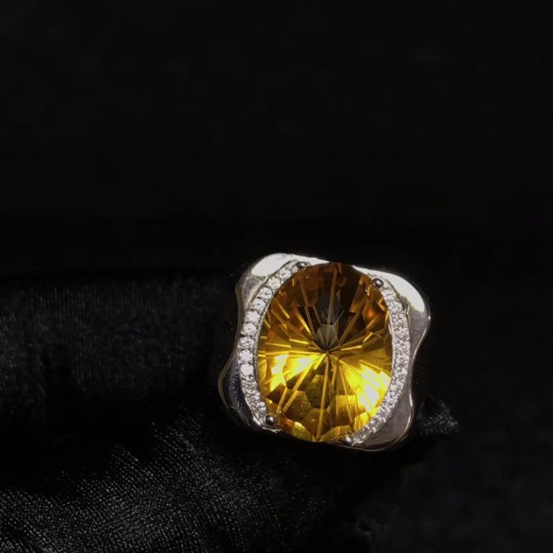 925 Sterling Silver Citrine Men's Ring with Precision Manufacturing, Natural Gem from Brazil