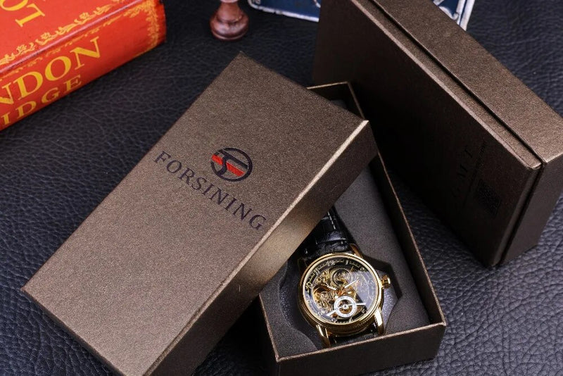 Gold Classic Hollow Engraved Skeleton Automatic Watch for Men