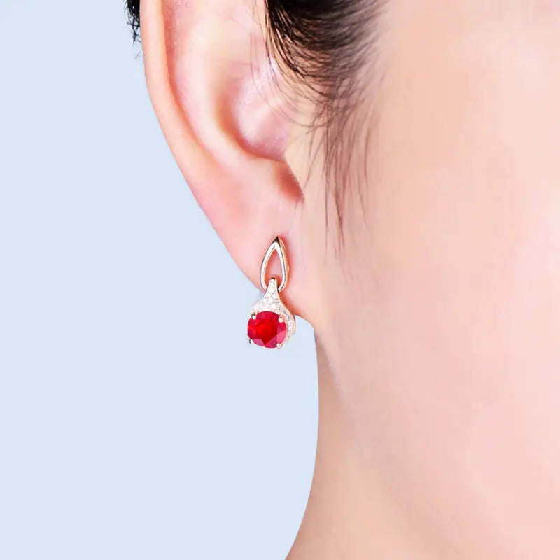 18K Rose Gold Ruby Earrings with Diamond Accents for Women