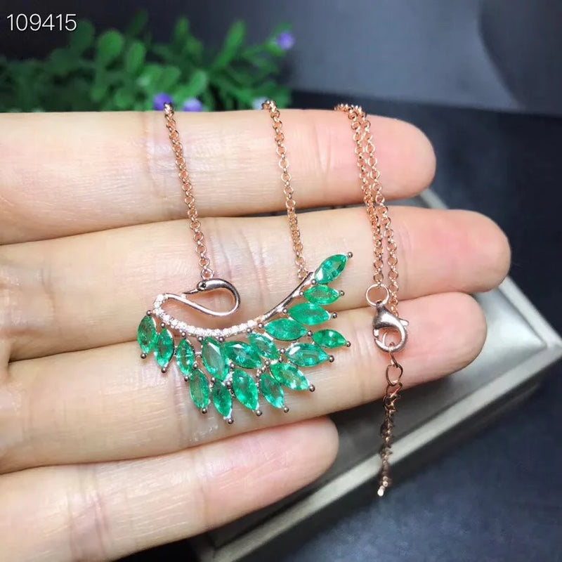 925 Sterling Silver Fine Emerald Necklace, Colombia, Natural Emerald, Luxury Brand, Professional Jewelry Supplier