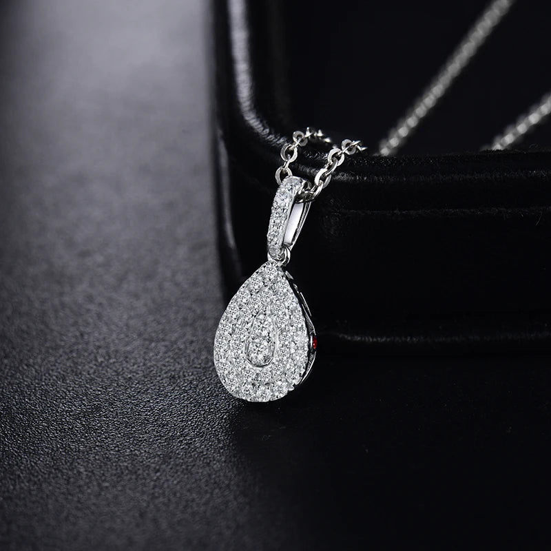 14K White Gold Pear Shape Natural Diamond Pendant for Women