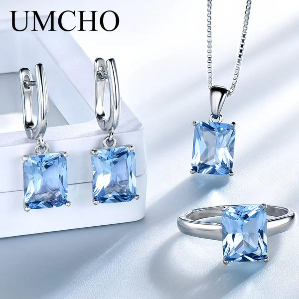 925 Sterling Silver Sky Blue Topaz Jewelry Set for Women