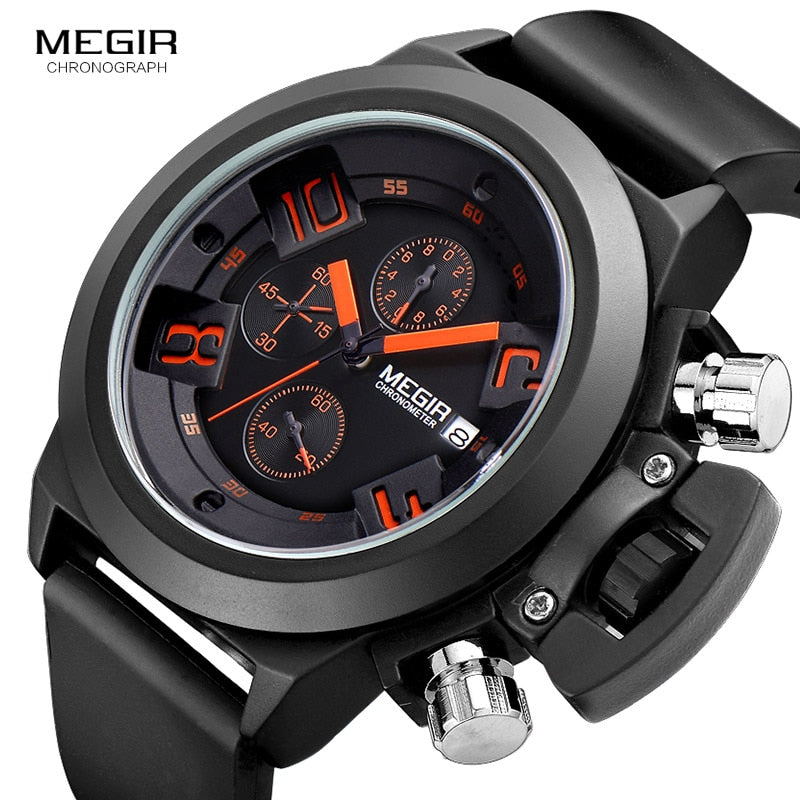 Silicon Silicone Sport Quartz Analog Chronograph Watch for Men with Calendar.