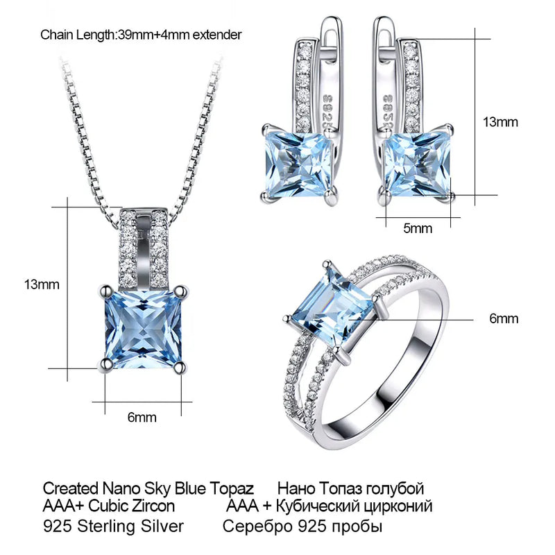 Sterling Silver Nano Aquamarine and Topaz Jewelry Set for Women