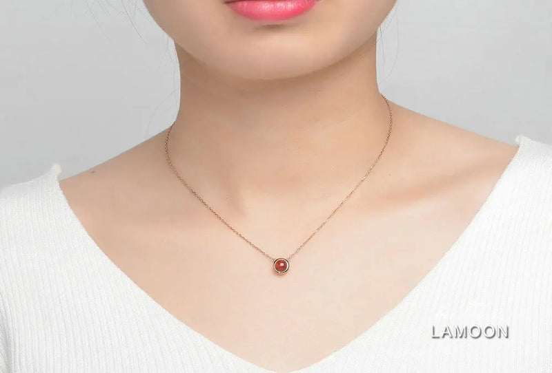 Sterling Silver 6mm 1.2ct Garnet Necklace Set for Women