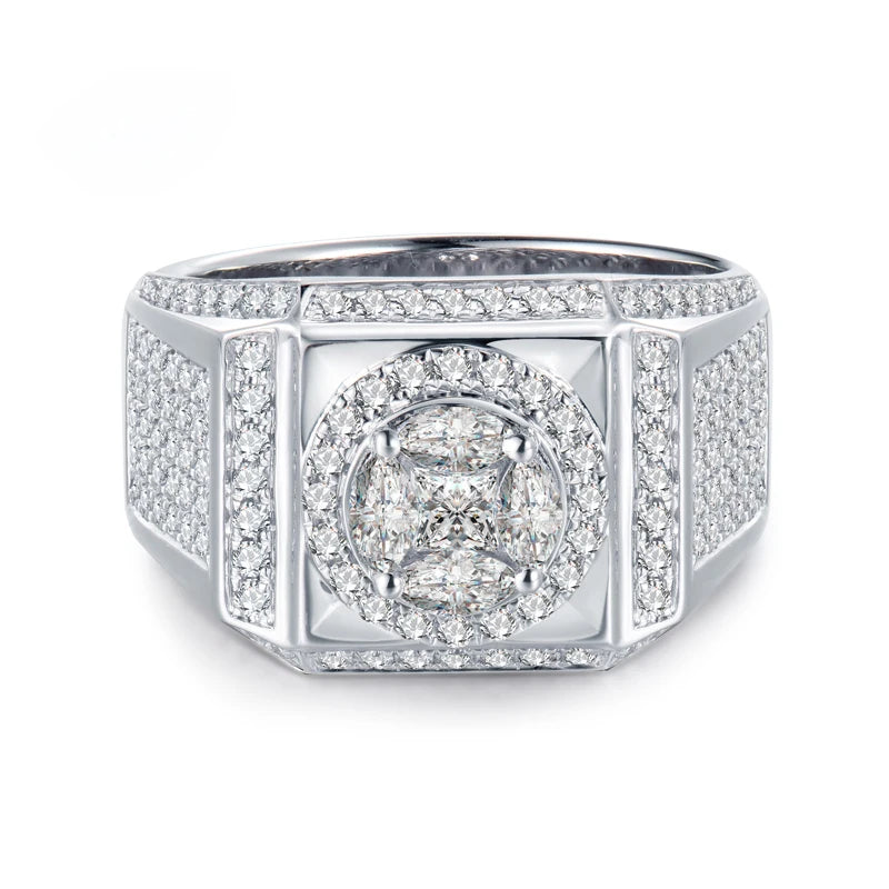 18K White Gold Princess and Round Cut Diamond Wedding Band for Men