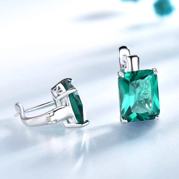 925 Sterling Silver Emerald Clip Earrings for Women