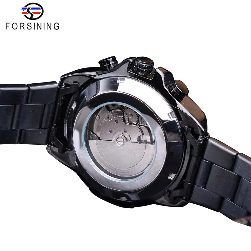 Stainless Steel Three Dial Calendar Mechanical Wrist Watch for Men