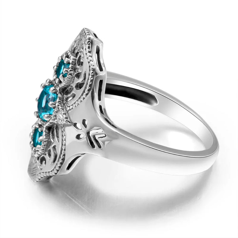 925 Sterling Silver Aquamarine Turkish Ring for Women