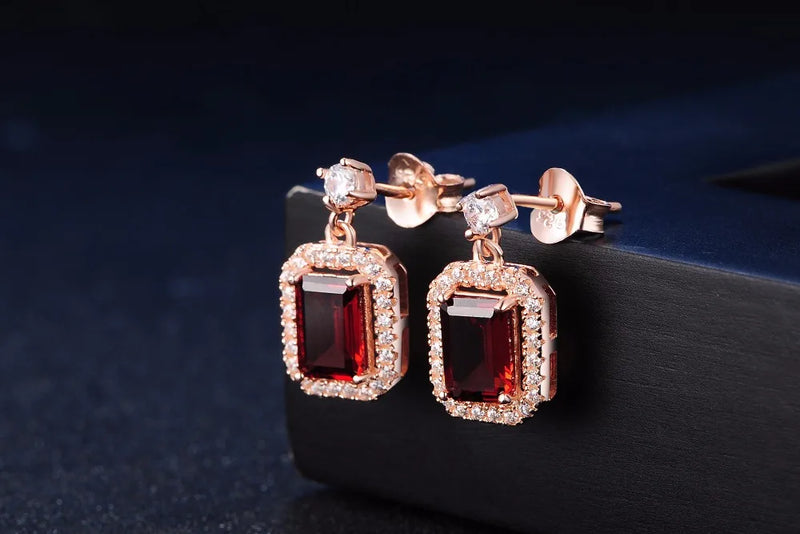 Sterling Silver 925 Garnet Gemstone Rose Gold Plated Jewelry Set For Women