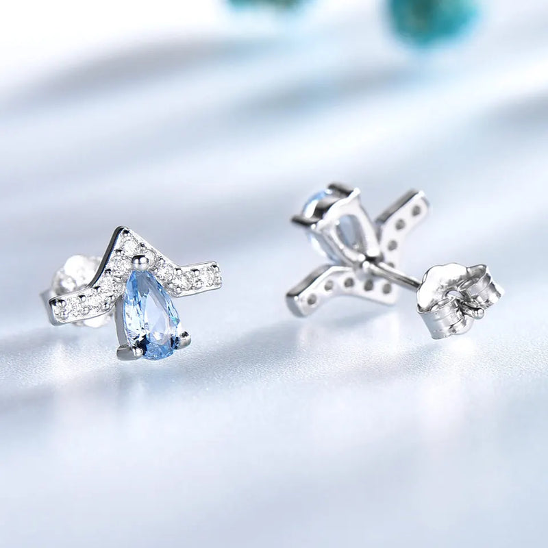 925 Sterling Silver Blue Gemstone Stud Earrings for Women