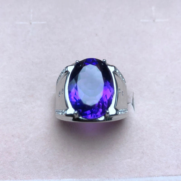 925 Sterling Silver Ring with Natural Mysterious Purple Amethyst for Men