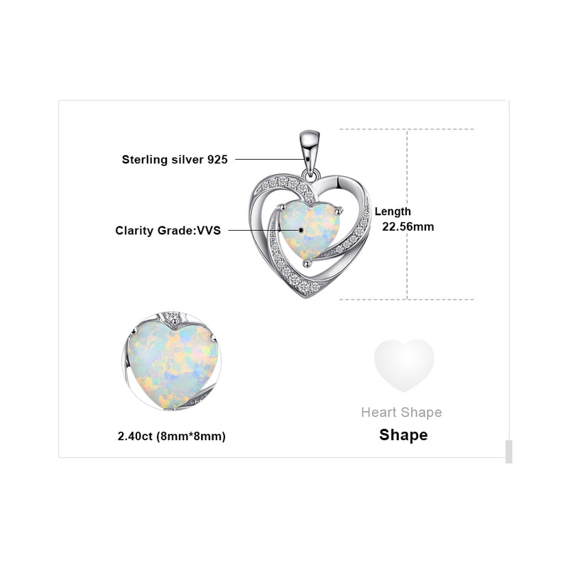 Sterling Silver Created Opal Heart Pendant Necklace for Women