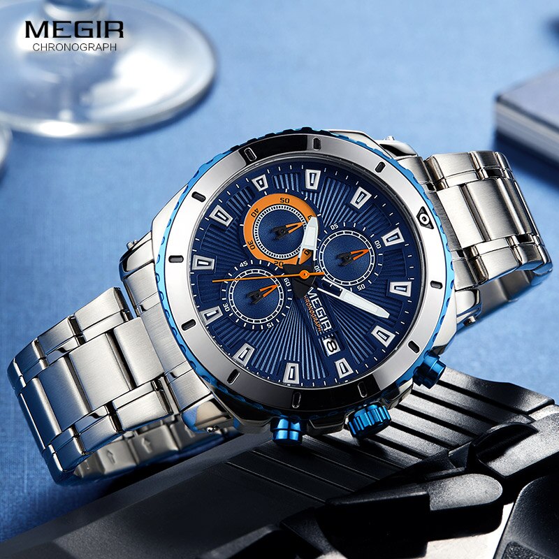 Stainless Steel Blue Chronograph Watch for Men