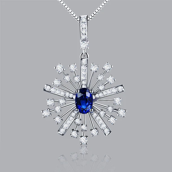 18Kt White Gold Diamond & Sapphire Blooming Pendant for Her