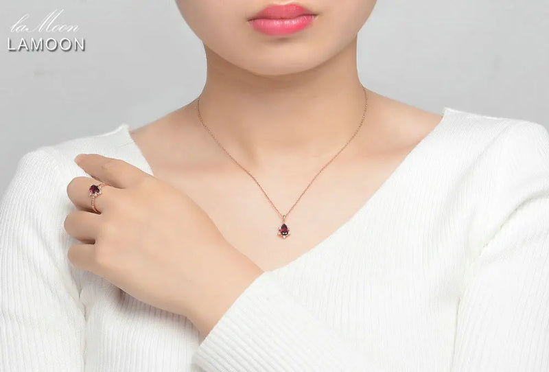 Sterling Silver Red Garnet Pendant Necklace for Women