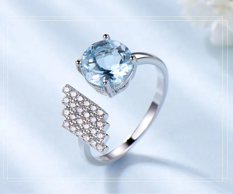 925 Sterling Silver Sky Blue Topaz Adjustable Ring for Women